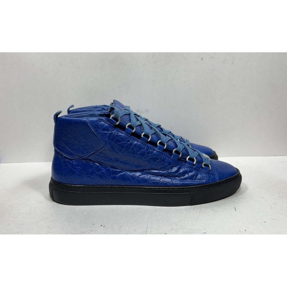 Balenciaga Arena High Top Sneakers Blue Leather Lace Up Black Sole Mens 10 US 43